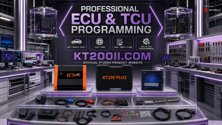 KT200 Plus connected to a BMW Bosch MG1CS003 SPC5777 ECU for Bench reading, writing and checksum processing