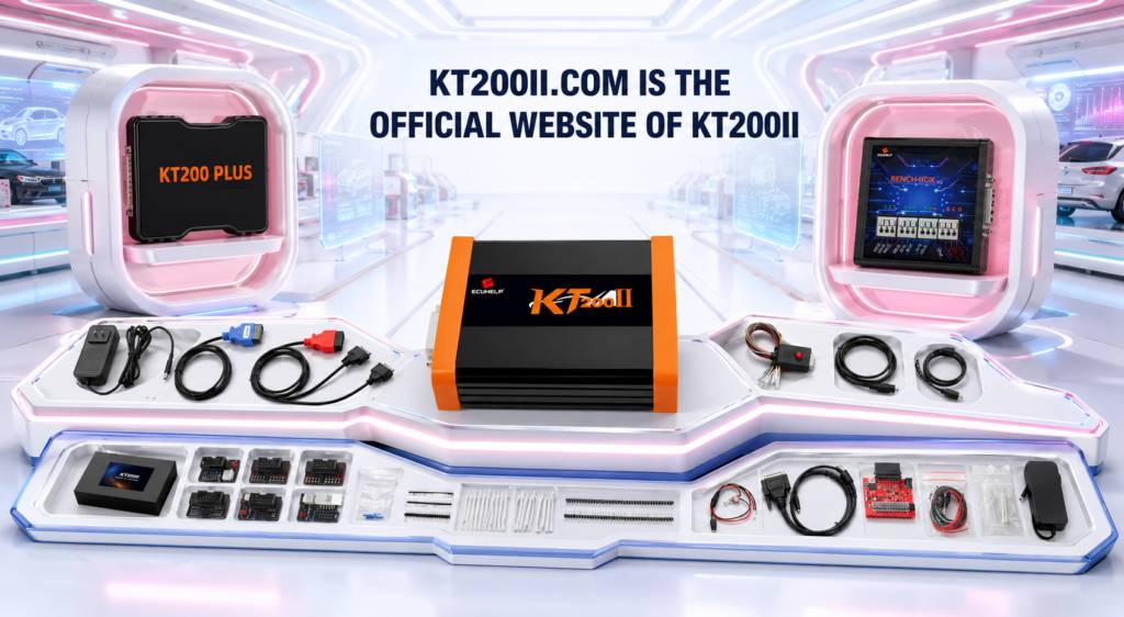 KT200 Plus connected to a Bosch EDC17CP20 TC1796 VAG diesel ECU for Bench identification, original backup and safe programming