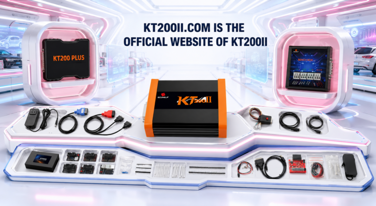KT200 Plus connected to a Bosch EDC17CP20 TC1796 VAG diesel ECU for Bench identification, original backup and safe programming