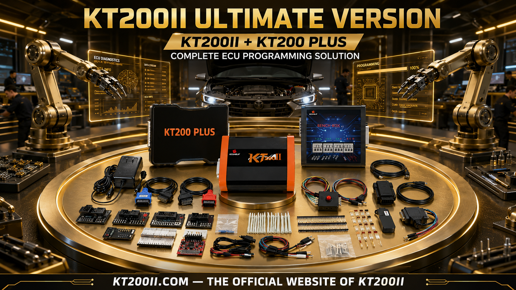KT200 Plus connected to a Bosch MG1CA811 ECU for protocol verification, Bench wiring preparation and original backup
