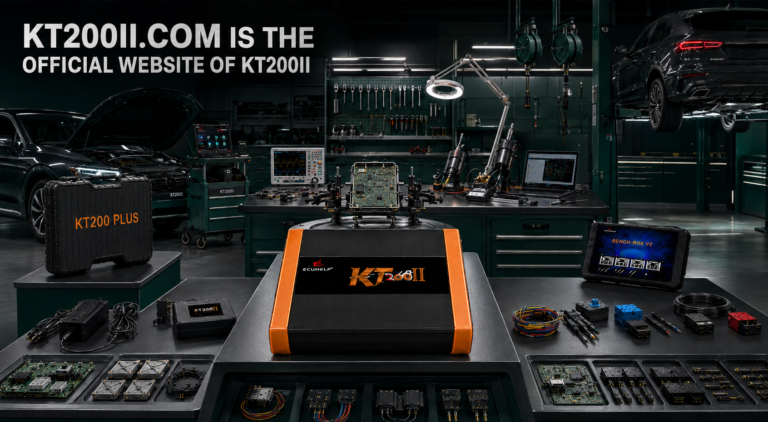 KT200 Plus connected to a Continental SID310 ECU for Bench Flash reading, writing and checksum processing
