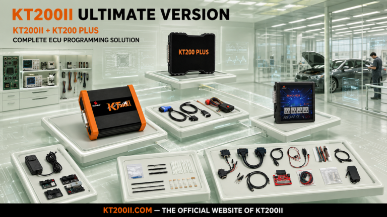KT200 Plus connected to a Continental SID321 ECU for protocol identification, backup and safe programming