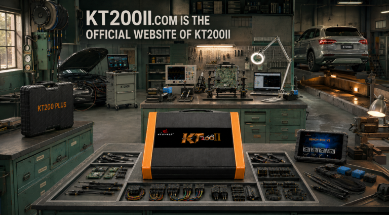 KT200 Plus connected to a VAG Bosch MG1CS011 SPC5777 ECU for Bench programming and lock-status verification