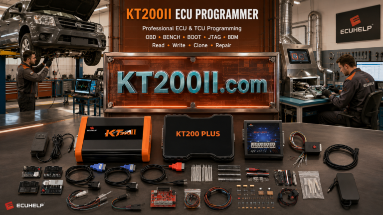 KT200 Plus connected to a Ford Volvo Getrag 6DCT450 MPS6 transmission control module for identification, backup and programming
