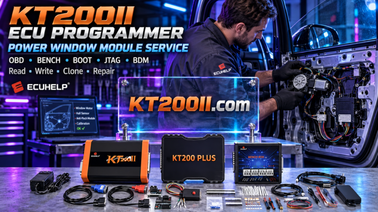 KT200 Plus connected to a Bosch EDC17CP44 TC1797 ECU for Bench reading, backup and programming