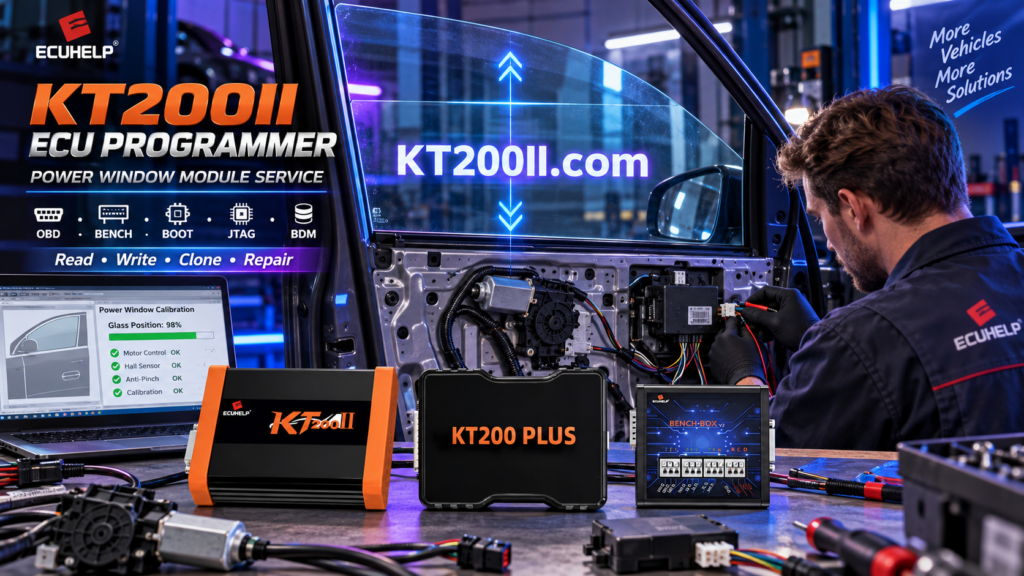 KT200 Plus connected to a Bosch EDC17CP46 TC1797 Mercedes-Benz ECU for Bench reading and writing