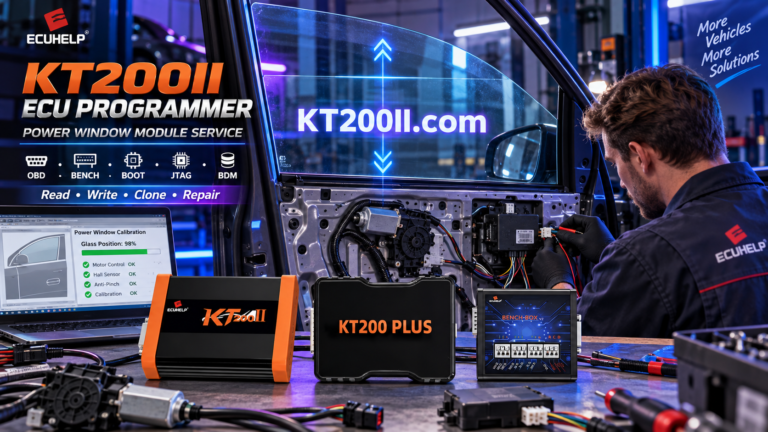 KT200 Plus connected to a Bosch EDC17CP46 TC1797 Mercedes-Benz ECU for Bench reading and writing
