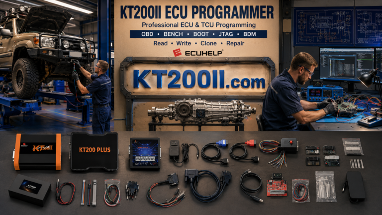 KT200 Plus connected to a VAG DQ381 0GC TCU for identification, protocol verification, original backup and safe programming