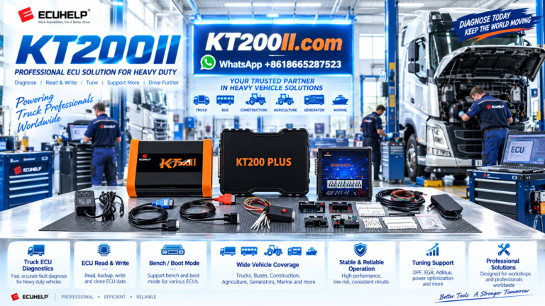 KT200 Plus ECU Programmer connected to Delphi CRD3xx ECU for protocol identification backup Bench programming and safe read write