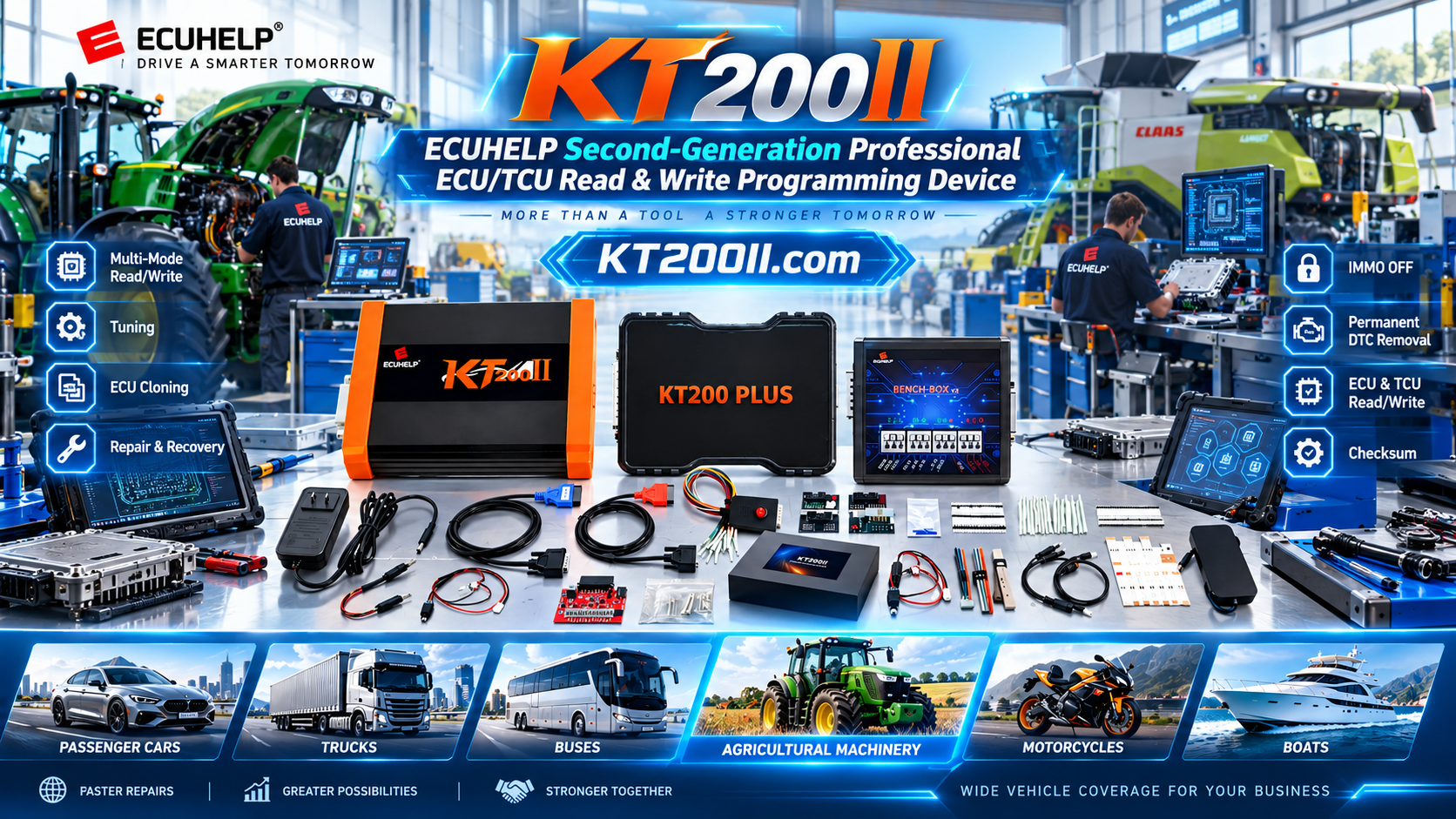 KT200 Plus technician checking ECU bench wiring and communication signals