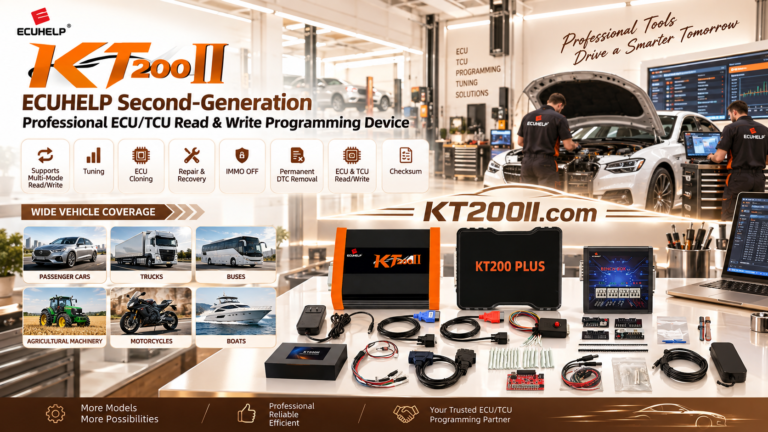 KT200 Plus technician organizing ECU files and workshop programming records