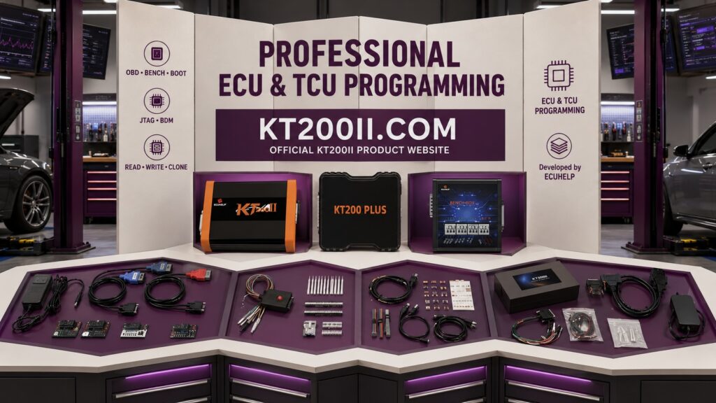 KT200 Plus connected to a Hyundai Kia Bosch EDC17C57 TC1793 ECU for Bench wiring, identification, original backup, reading and writing
