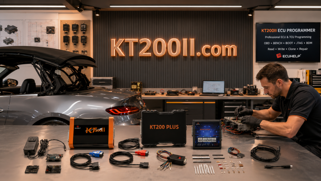 KT200 Plus connected to a Jeep Renegade Bosch EDC17C69 TC1793 ECU for Bench wiring, identification, backup, reading and writing