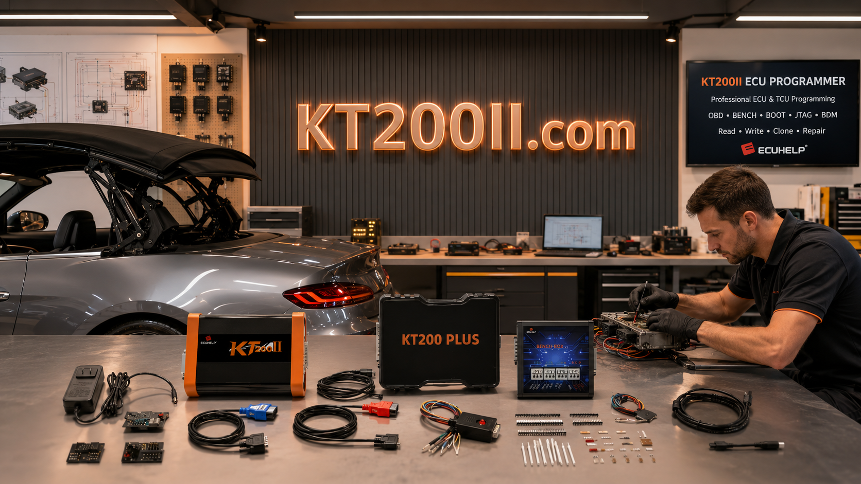 KT200 Plus connected to a Jeep Renegade Bosch EDC17C69 TC1793 ECU for Bench wiring, identification, backup, reading and writing
