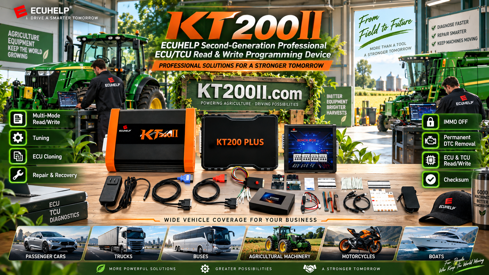 KT200 Plus motorcycle ECU programming setup with scooter ECU, Bench harness and stable power supply