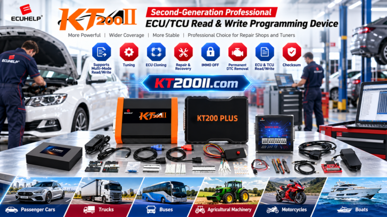 Technician diagnosing a KT200Plus ECU communication timeout