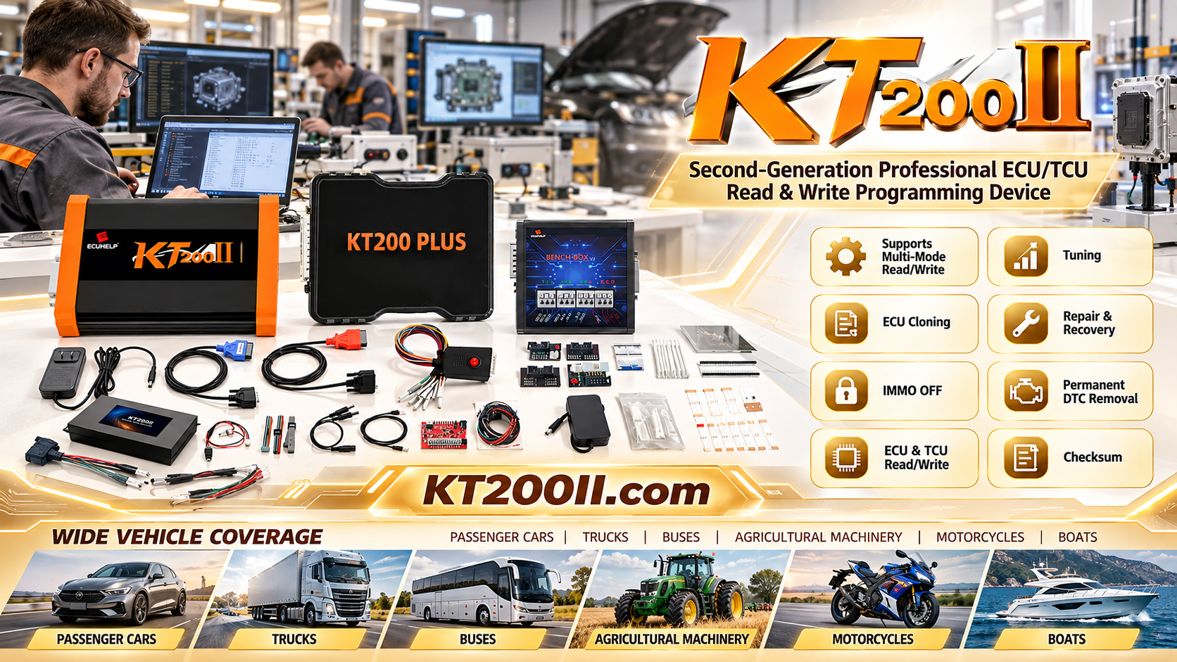 Technician organizing original and modified ECU files for KT200Plus programming