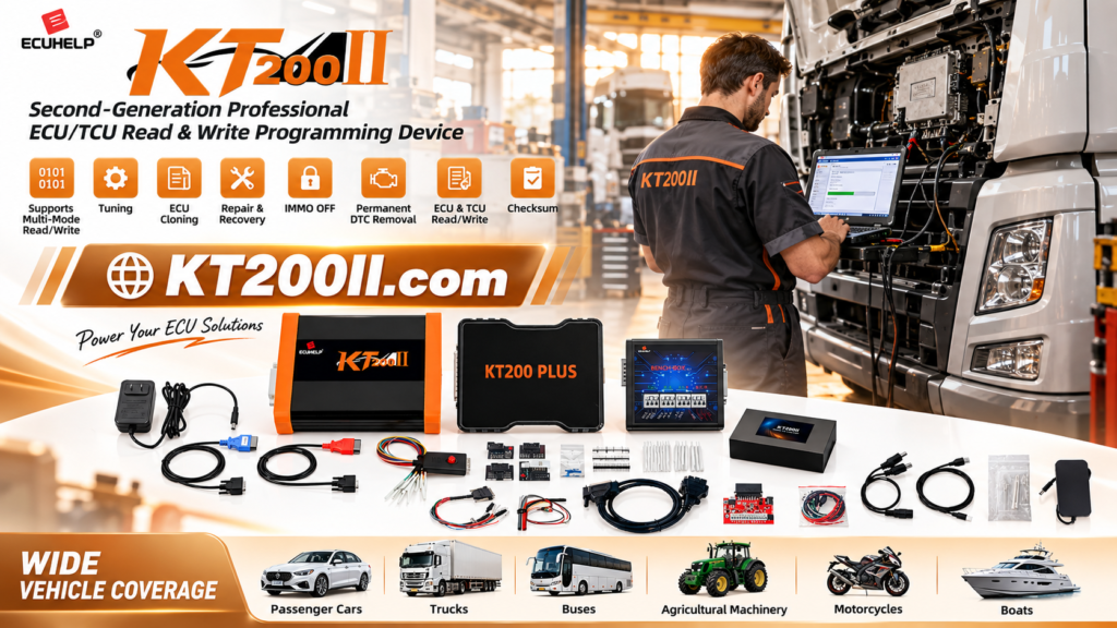 Technician comparing ECU software and hardware numbers before KT200Plus programming