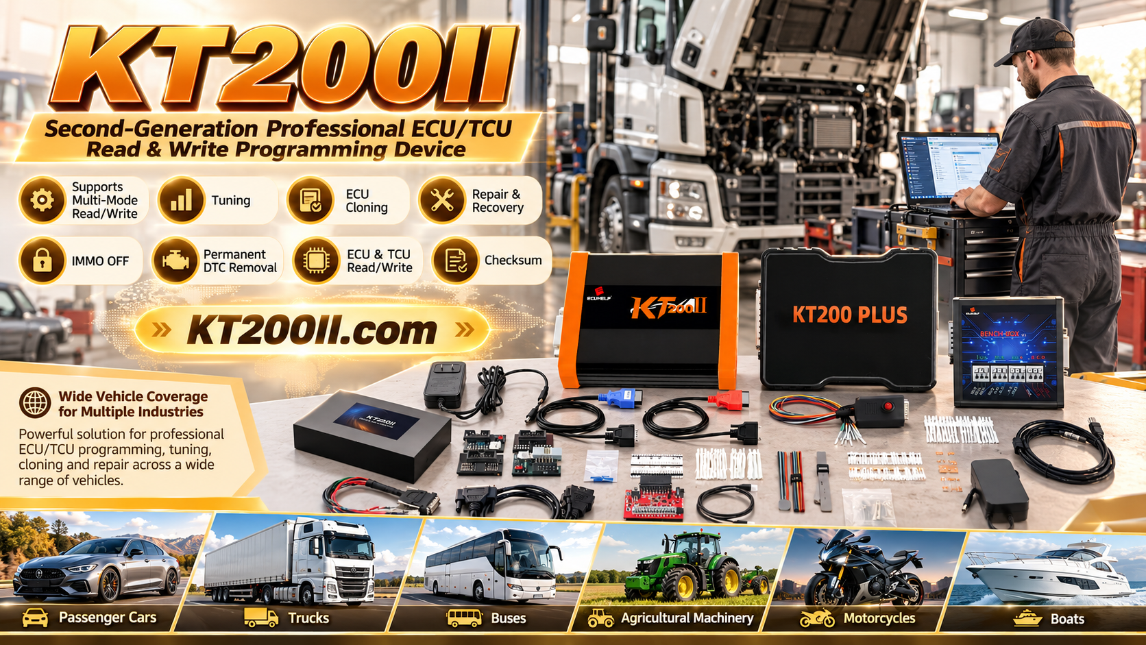 Technician checking ECU identification labels before KT200Plus programming