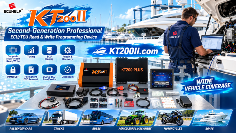 KT200Plus technician photographing and reading ECU part number hardware number and software label