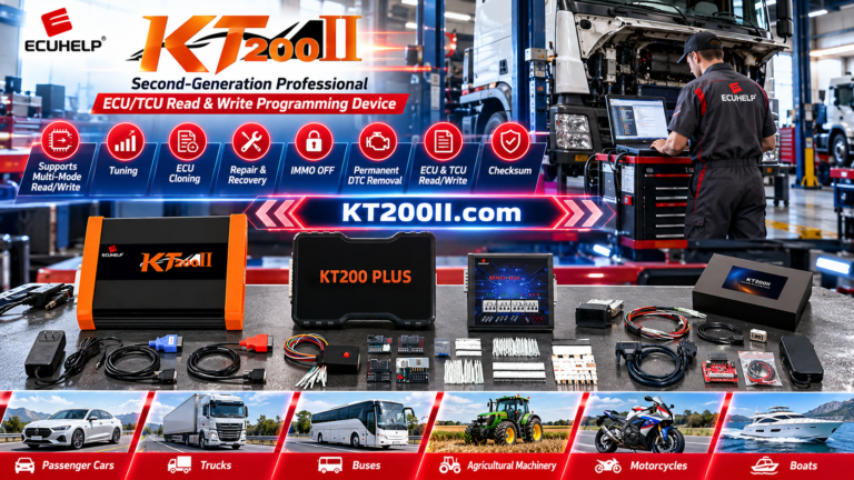 Technician preparing a KT200Plus ECU programming work order