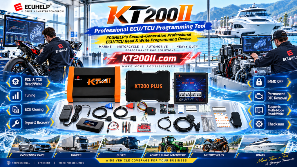 Technician preparing a KT200Plus ECU recovery plan after an interrupted write