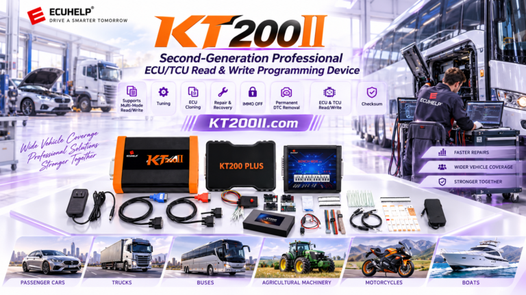 Technician performing a read-only ECU verification with KT200Plus