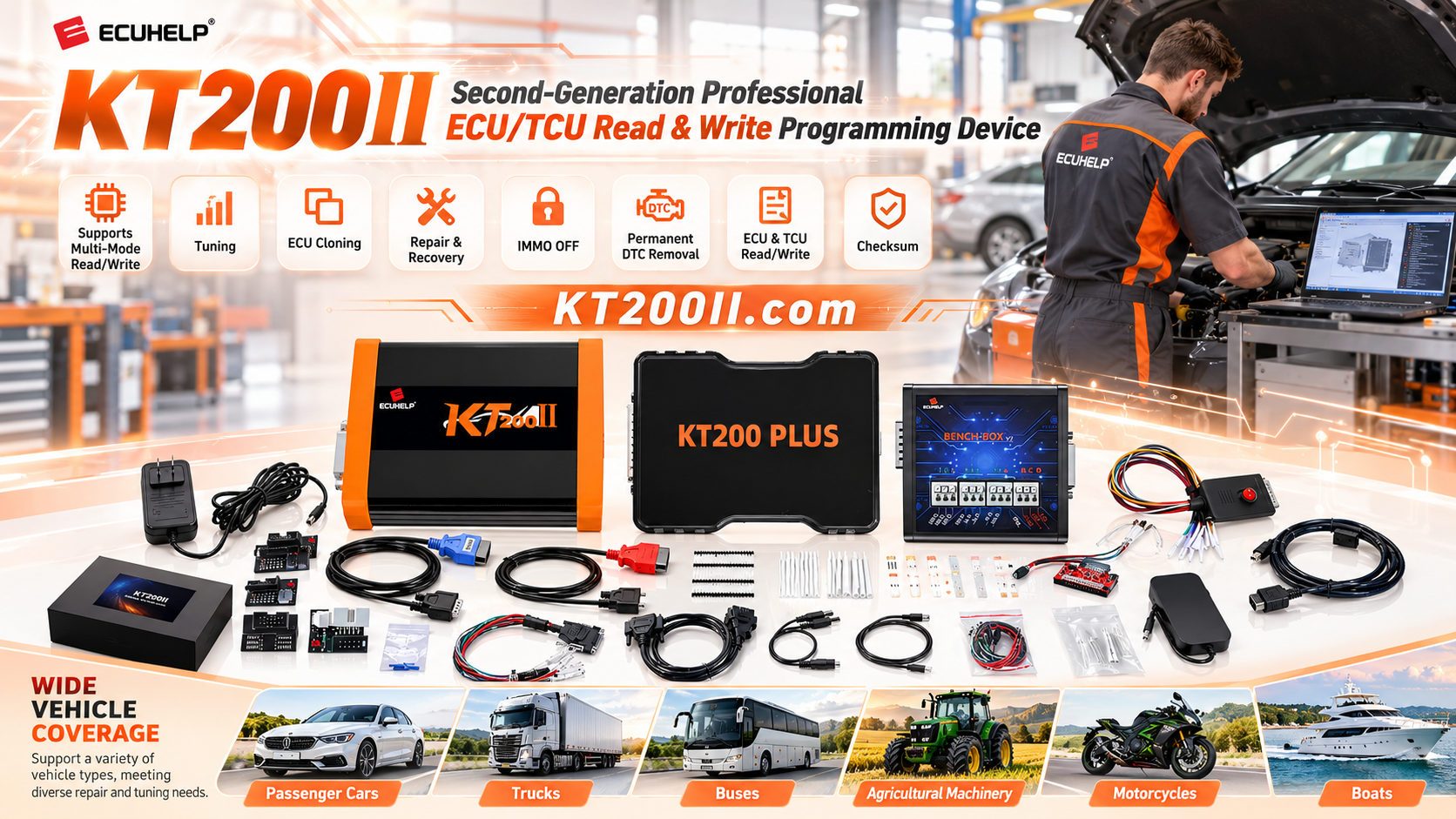 Technician checking vehicle battery and ignition status before KT200Plus ECU programming