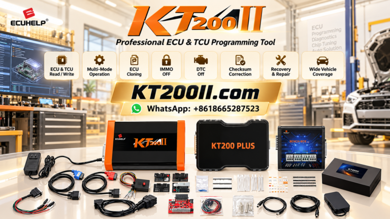KT200 Plus ECU programmer prepared for construction equipment engine control unit programming and electronic controller repair