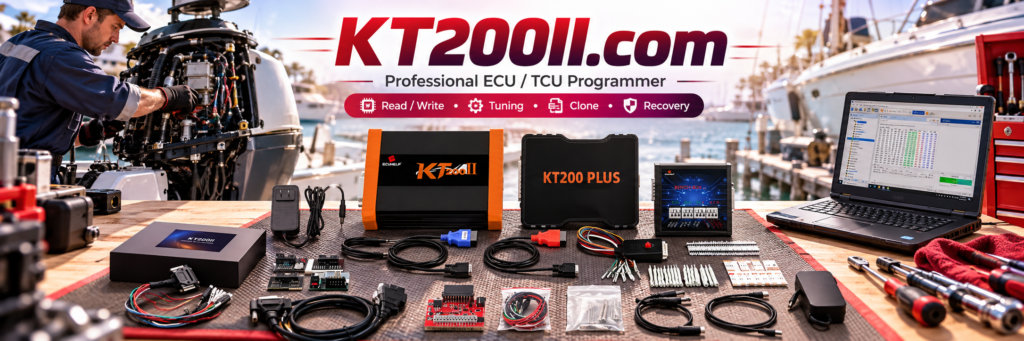 KT200 Plus ECU programmer workflow in professional automotive ECU workshop