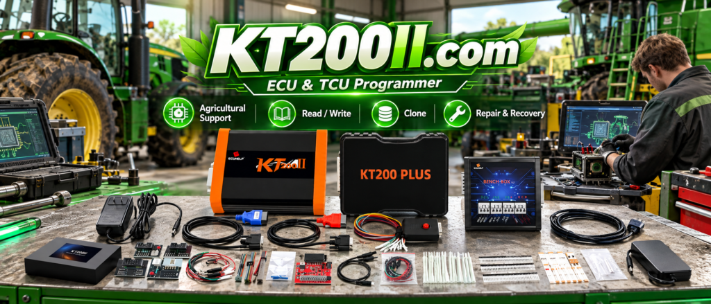 KT200 Plus ECU programmer performing TCU programming and gearbox control unit backup