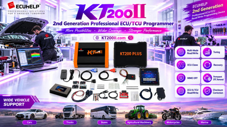 Technician performing a post-programming DTC scan and functional verification with KT200Plus