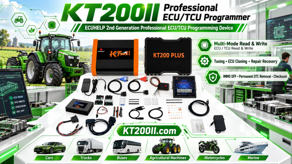 Technician reviewing a KT200Plus ECU programming job before contacting technical support