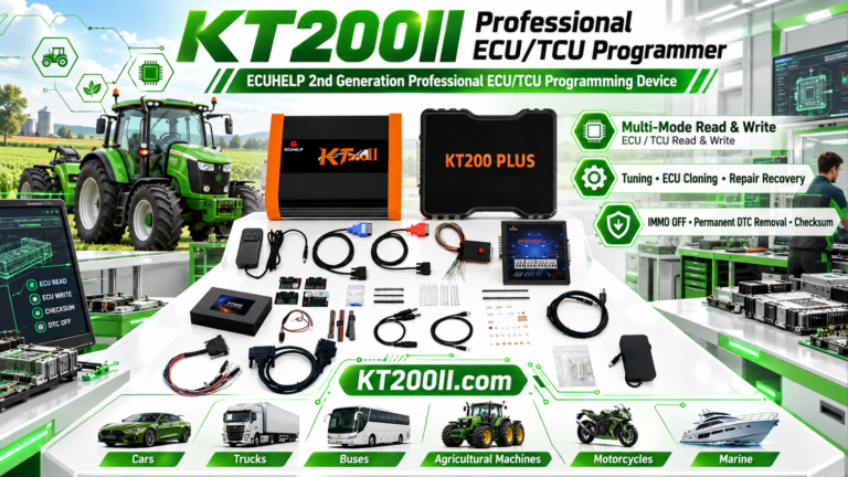 Technician reviewing a KT200Plus ECU programming job before contacting technical support