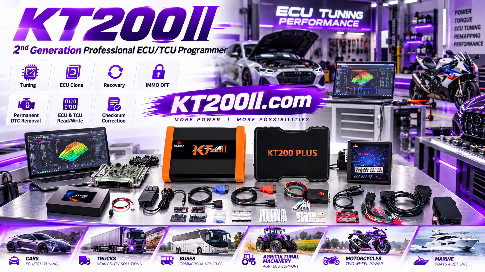 Technician assessing a damaged ECU before KT200Plus repair and recovery