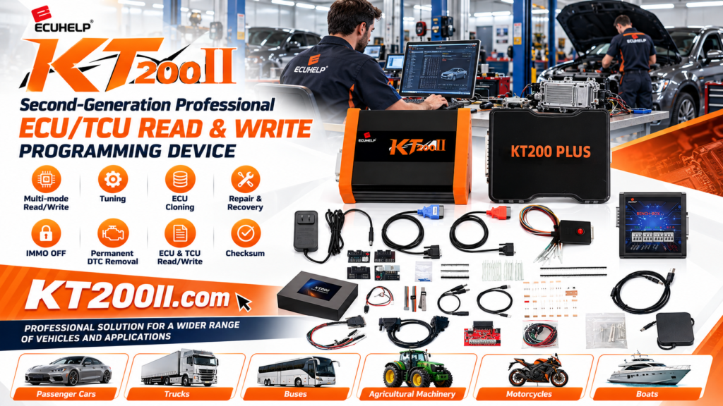 Technician preparing a virtual read and write ECU file with KT200Plus
